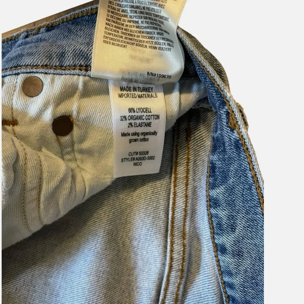 Agolde Nico Distressed Raw Hem Button Fly Medium Wash Ankle Jeans Women's 25